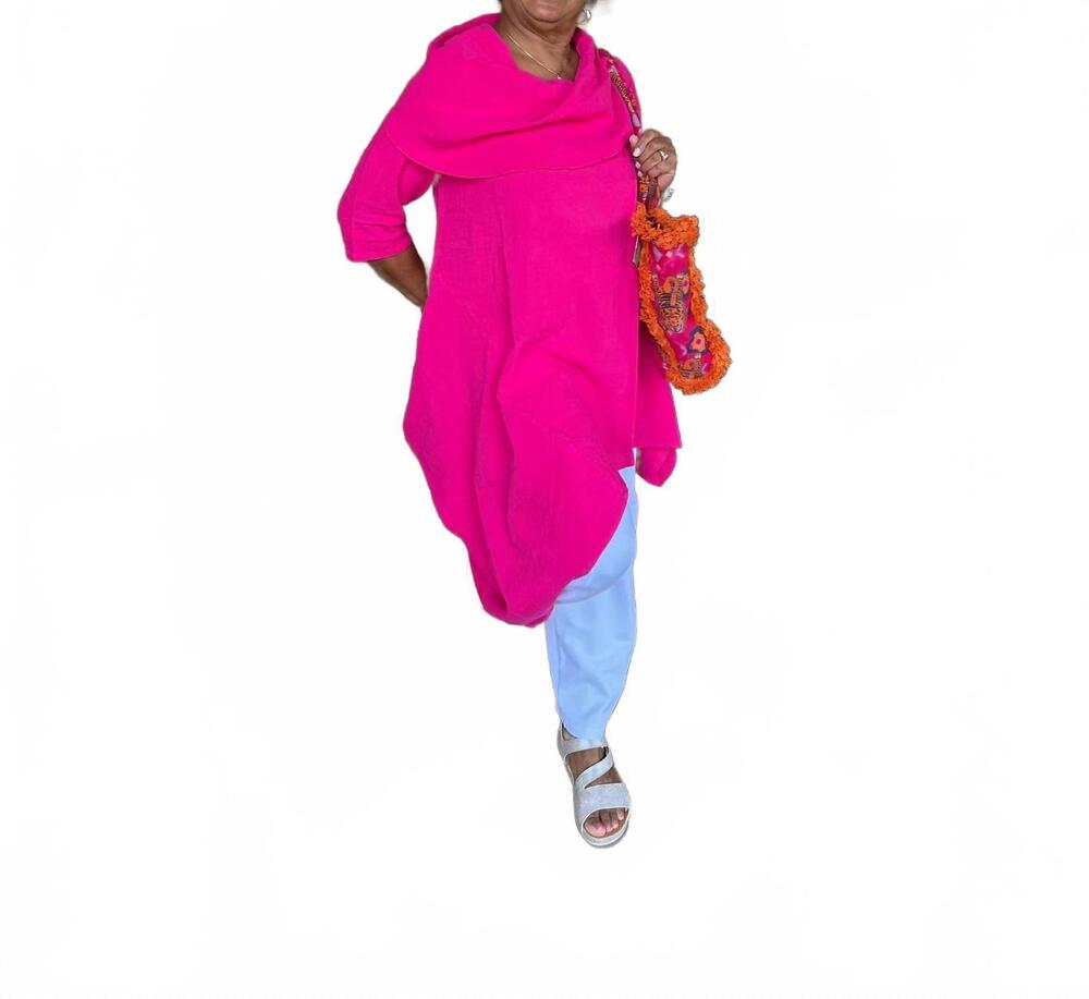NEW SEA BREEZE hawaiian gauze cowl neck tunic top in hot pink